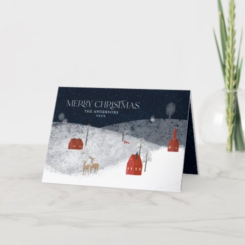 Traditional Rustic Navy 1 photo Merry Christmas Ho Holiday Card