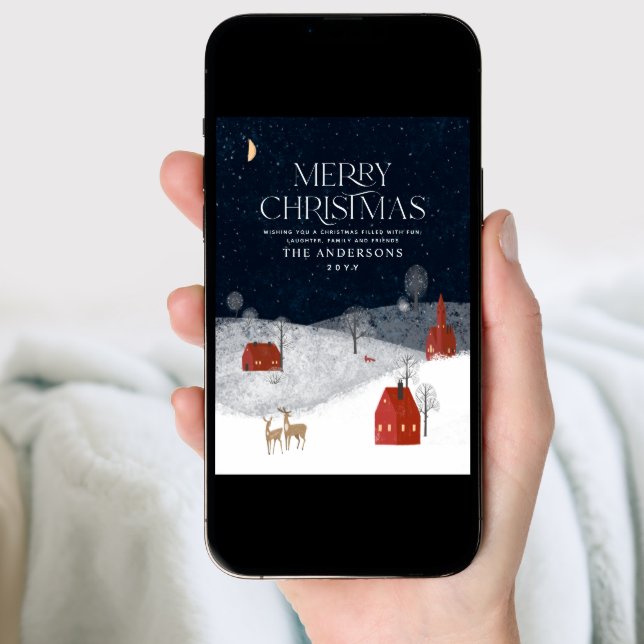 Traditional Rustic Navy 1 photo Merry Christmas Holiday Card (Front Digital)