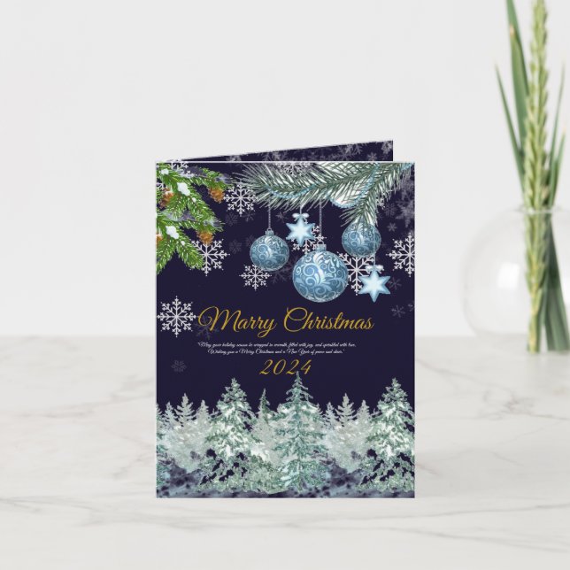 Traditional rustic navy blue Merry Christmas Holiday Card (Front)