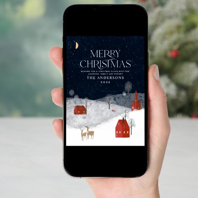 Traditional Rustic Navy Red Winter Merry Christmas Holiday Card (Front Digital)