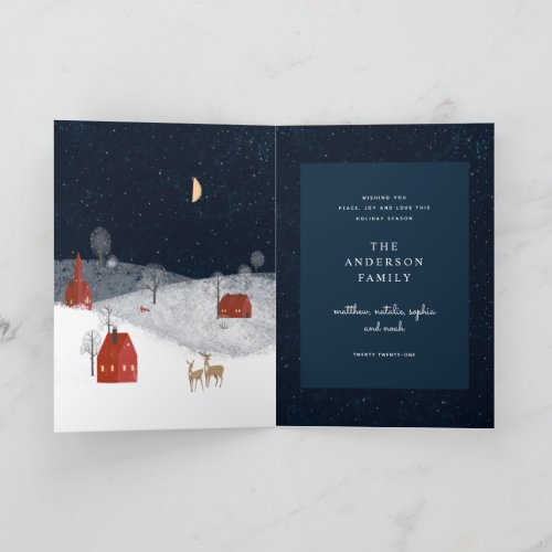 Traditional Rustic Navy Red Winter Merry Christmas Holiday Card