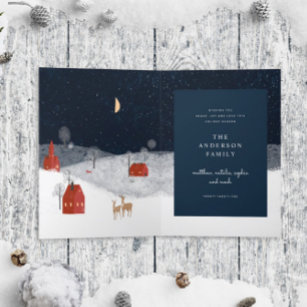 Traditional Rustic Navy Red Winter Merry Christmas Holiday Card