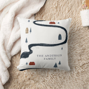 Traditional Rustic Navy Red Winter Merry Christmas Throw Pillow