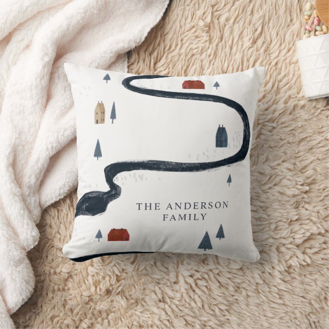 Traditional Rustic Navy Red Winter Merry Christmas Throw Pillow (Blanket)