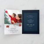 Traditional Rustic photo Winter Merry Christmas Holiday Card<br><div class="desc">Traditional Rustic Navy Red Winter Merry Christmas holiday card. With space for 1 photo inside.</div>