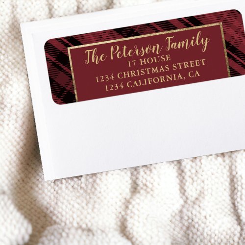 Traditional Rustic Red and Gold Plaid Christmas Label