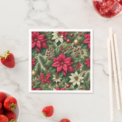 Traditional Rustic Red Poinsettia Decoupage Napkins