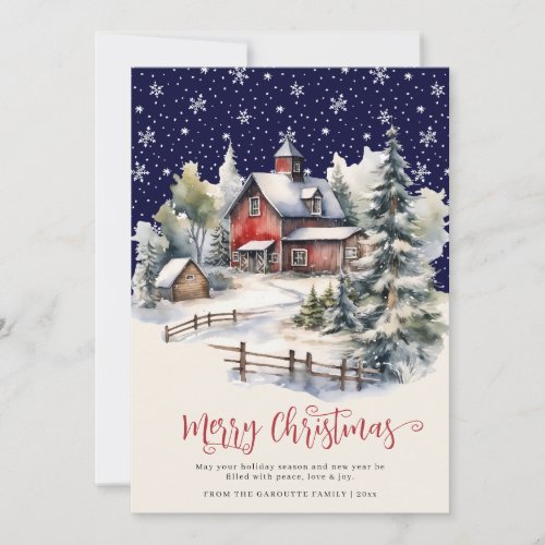 Traditional Rustic Winter 3 Photo Merry Christmas Holiday Card
