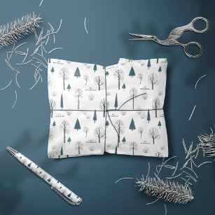 Traditional Rustic Winter forest blue Christmas Wrapping Paper