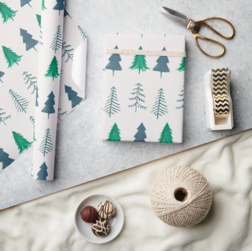 Traditional Rustic Winter forest Trees Green Wrapping Paper