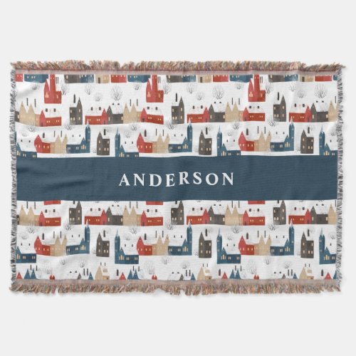 Traditional Rustic Winter Merry Christmas red navy Throw Blanket