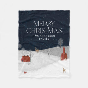 Traditional Rustic Winter navy red Christmas Fleece Blanket