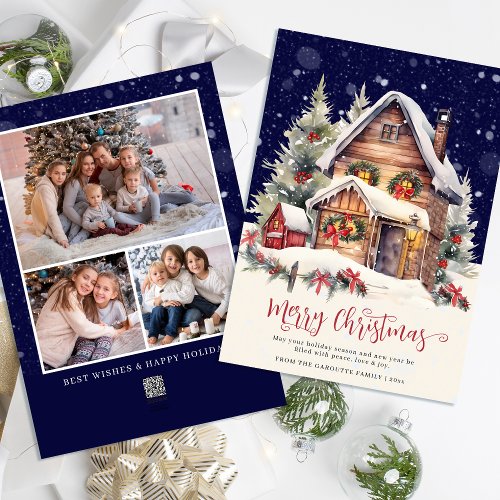 Traditional Rustic Winter Photo Merry Christmas Holiday Card