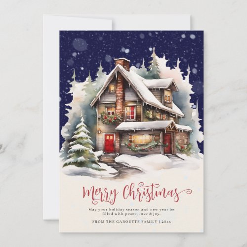 Traditional Rustic Winter Photo Merry Christmas Holiday Card