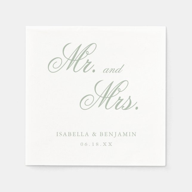 Traditional Sage Green Formal Elegant Wedding Napkins (Front)