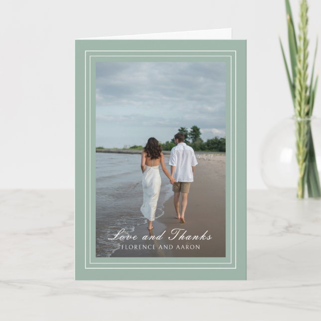 Traditional Sage Green Photo Timeless Wedding Thank You Card (Front)