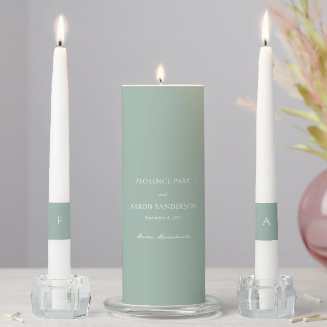 Traditional Sage Green Timeless Wedding Unity Candle Set (In Situ)