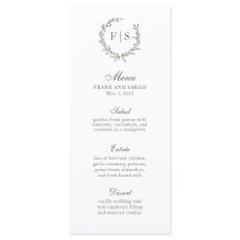 Traditional Sage Green Wreath Monogram Menu