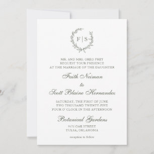 Traditional Sage Green Wreath Wedding Invitation