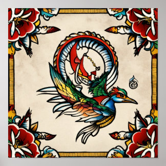 Traditional Sailor Jerry-Inspired Flash Tattoo Can Poster