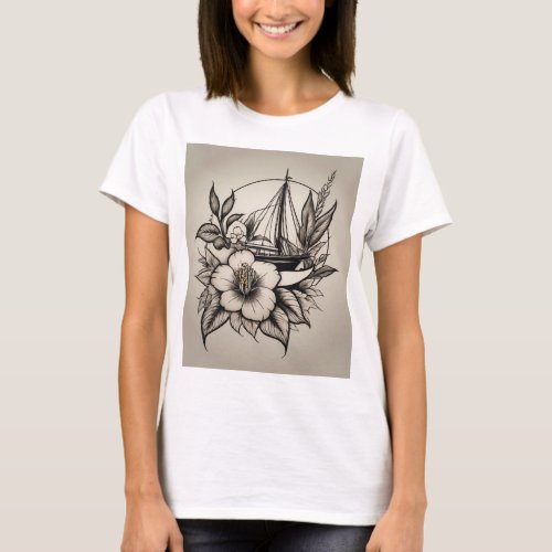 Traditional Sailor Jerry Style Black and White Flo T_Shirt