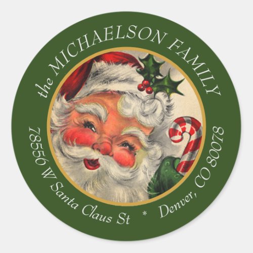 Traditional Santa Christmas Return Address Classic Round Sticker