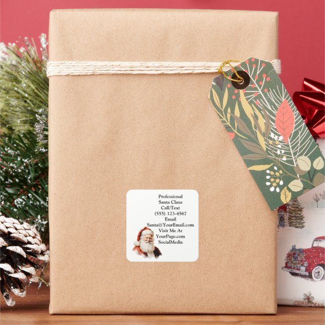 Traditional Santa Claus Business Card Square Sticker (Holiday)