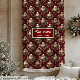 Traditional Santa Claus Deep Red Holiday Blanket