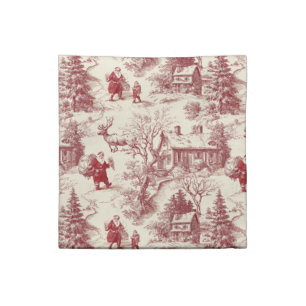 Traditional Santa Claus Red on Cream Toile De Jouy Cloth Napkin