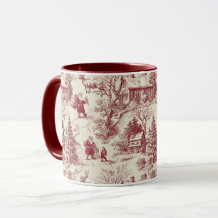 Traditional Santa Claus Red on Cream Toile De Jouy Mug