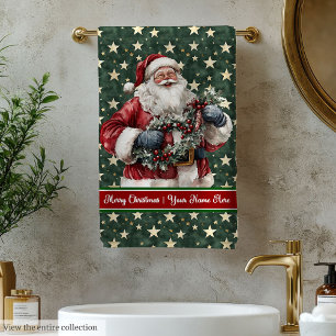 Traditional Santa Claus Watercolor Bath Towels