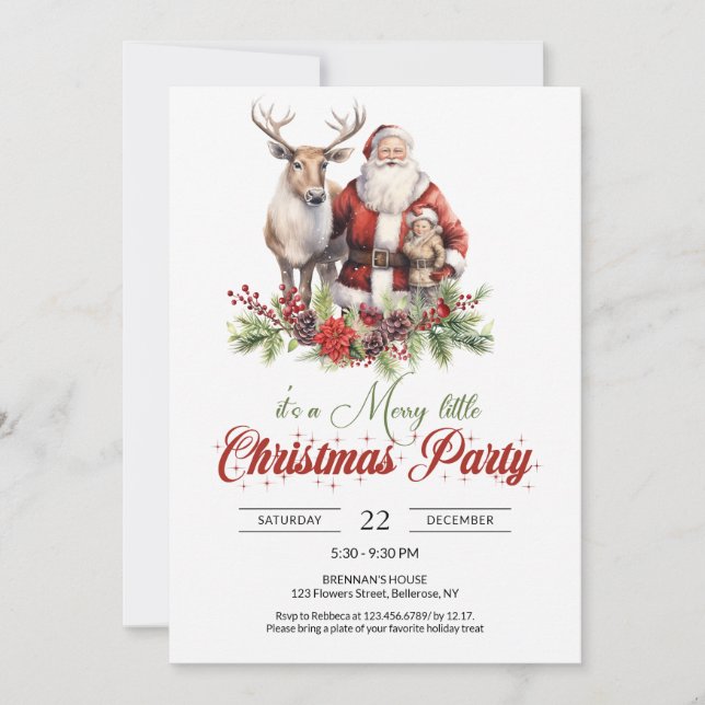 Traditional Santa Claus with reindeer and kids Invitation (Front)