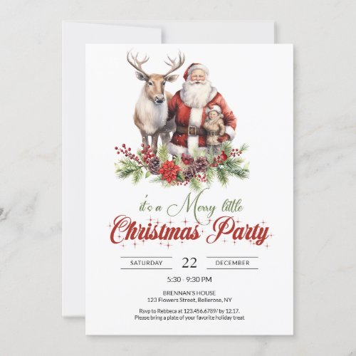 Traditional Santa Claus with reindeer and kids Invitation