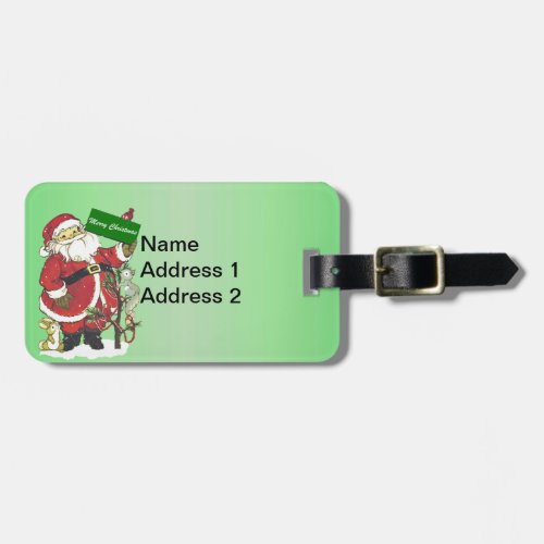 Traditional Santa Holding Sign Tree Cute Animals Luggage Tag