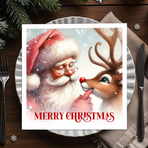 Traditional Santa Rudolph Holiday Party Set Napkins