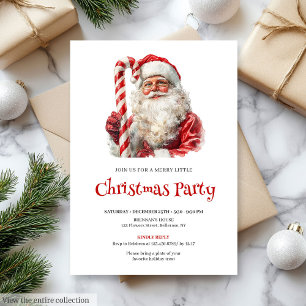 Traditional Santa Watercolor Christmas Dinner Invitation
