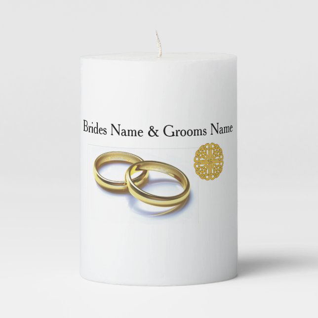 Traditional Scottish and Celtic Wedding Ring Theme Pillar Candle (Front)