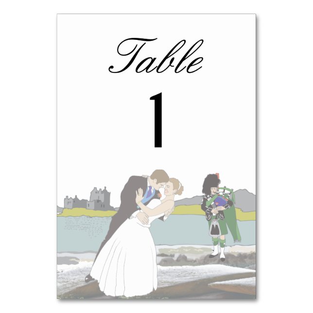Traditional Scottish and Celtic Wedding Theme Table Number (Front)