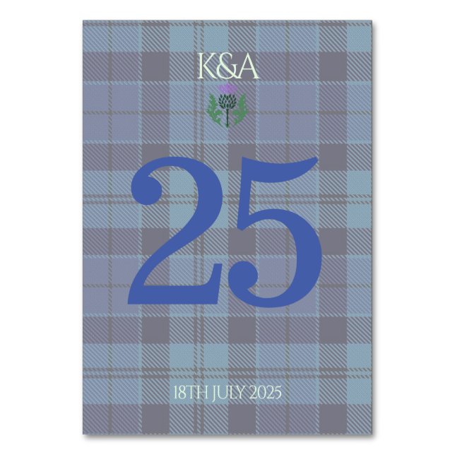 Traditional Scottish Tartan and Scotland Thistle Table Number (Front)