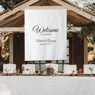 Traditional Script Welcome Wedding Fabric Sign  Tapestry