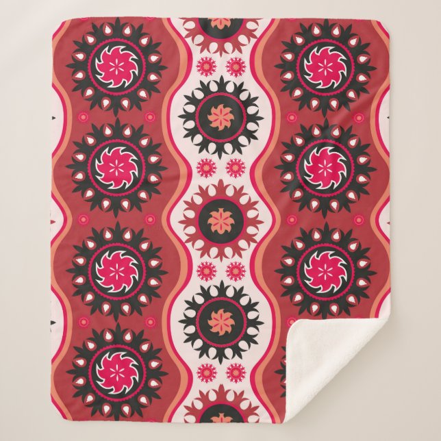 Traditional seamless oriental ornament sherpa blanket (Front)