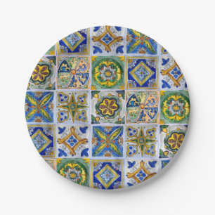 Traditional Sicilian Ceramic Tile pattern Paper Plates