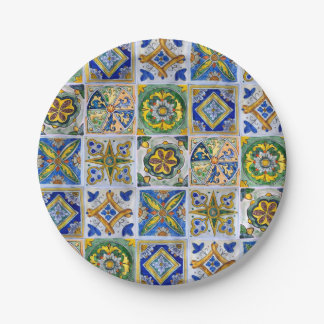 Traditional Sicilian Ceramic Tile pattern Paper Plates