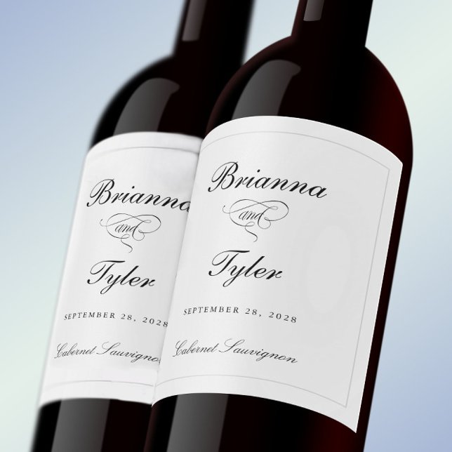 Traditional Simple Elegant White Formal Wedding Wine Label (Creator Uploaded)