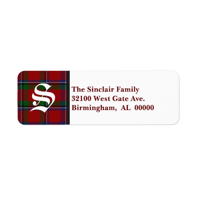 Traditional Sinclair Tartan Plaid Monogram Label (Front)