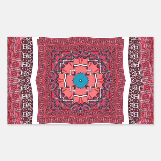 Traditional Sindhi Culture Ajrak Pattern Art Print Rectangular Sticker (Front)