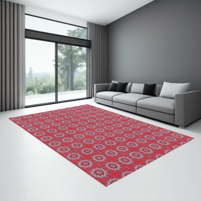 Traditional Sindhi Indus Craft Ajrak Design Art Rug (Insitu (Indoor 3))