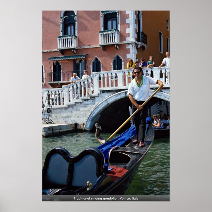 Traditional singing gondolier, Venice, Italy Print