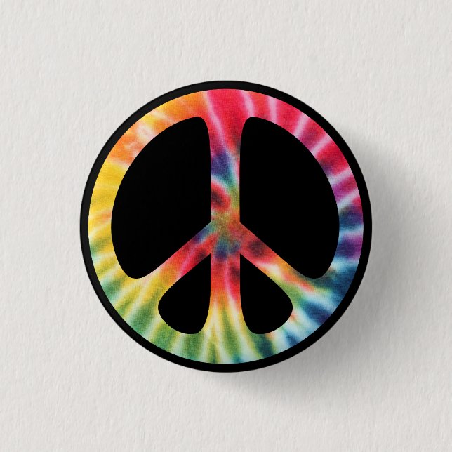 Traditional Sixties Peace Symbol with Tie-Dye Pinback Button (Front)