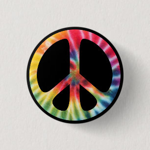 Traditional Sixties Peace Symbol with Tie-Dye Pinback Button
